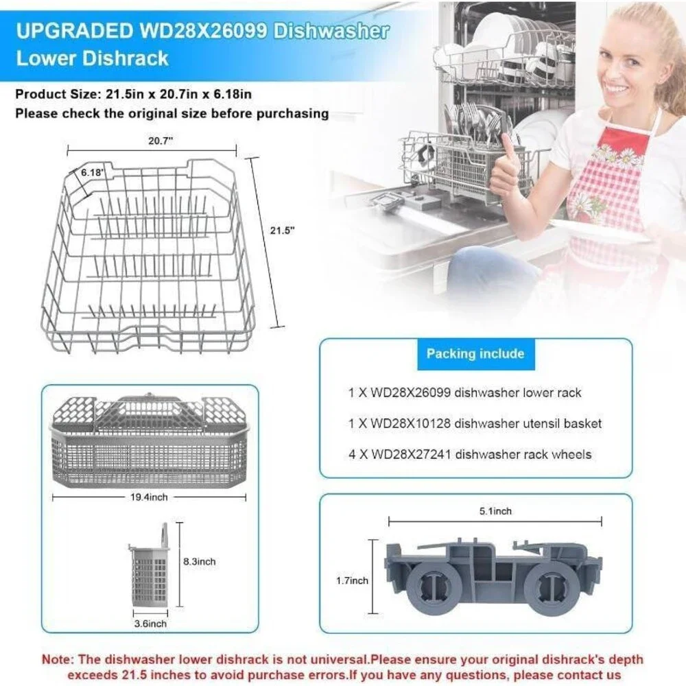 UPGRADED WD28X26099 Dishwasher Lower Dishrack Assembly GE Dishwasher Rack